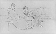Two Seated Women, John Singer Sargent (American, Florence 1856–1925 London), Graphite on off-white wove paper, American